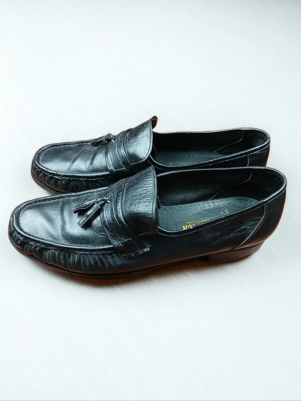 CRANSTON Black Leather Tassel Venetian Moc Toe Slip On Loafers Men's Size 12D